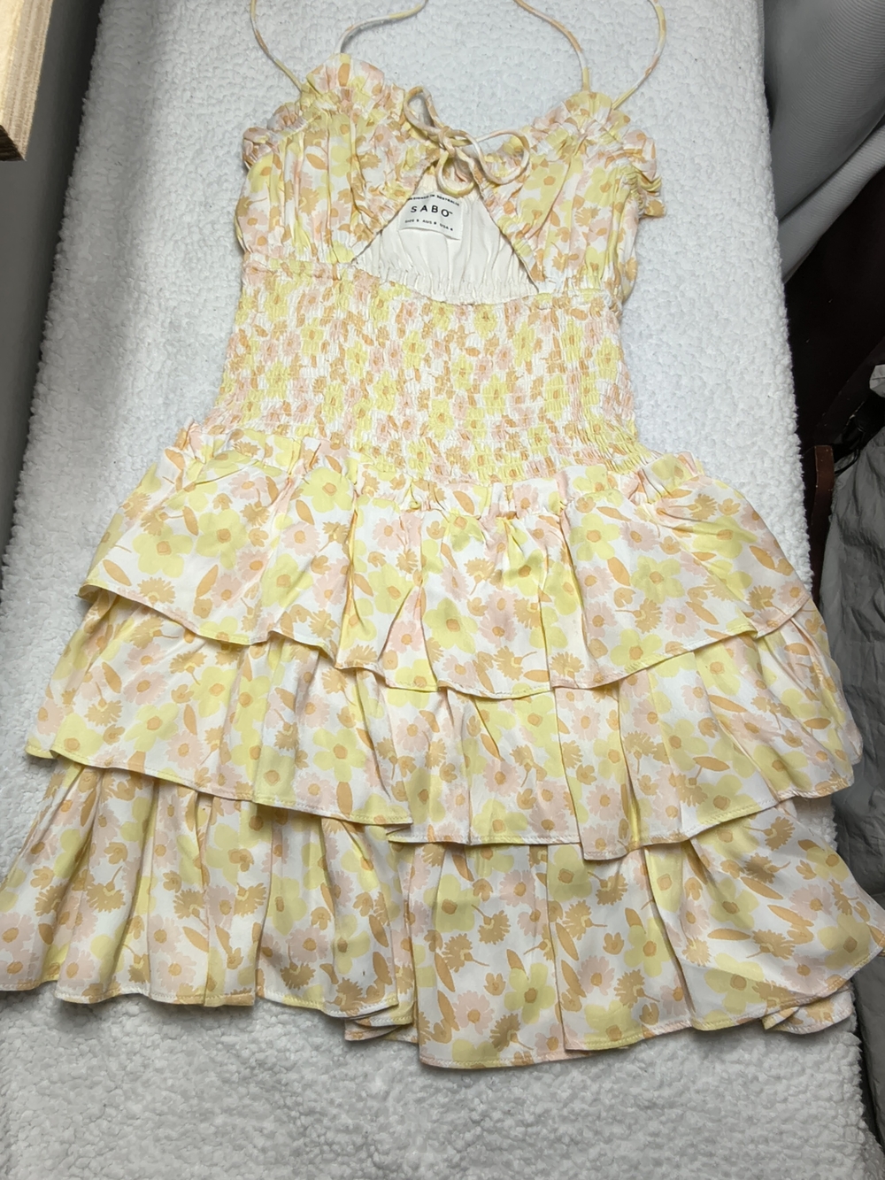 Sabo Mini Yellow Floral Smocked Tiered Dress
